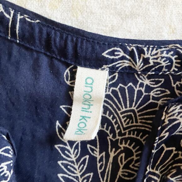 Anokhi Koki Girls Size 4-5 Dress 100% Cotton 3/4 Sleeve Dark Blue Paisley - Picture 3 of 11